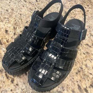 NEW SOREL Leather Ona Streetworks Fisherman Mid Sandals black for women 8.5